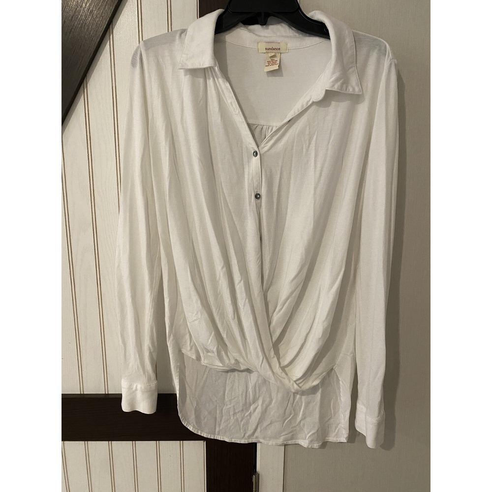 Sundance White Hi-Lo Long Sleeve Button Down Shirt Twist Front Small
